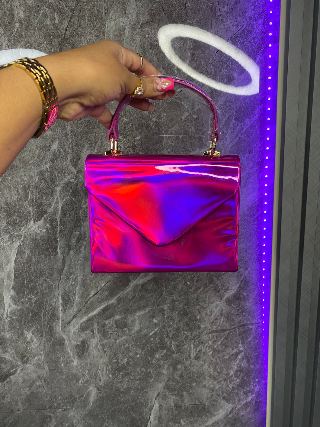 Mirror pu top handle bag