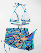 Cargar imagen en el visor de la galería, Conjunto de bikini de 3 piezas de malla con estampado integral
