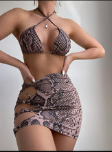 Load image into Gallery viewer, Snakeskin print 3 piece bikini set
