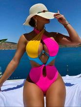 Load image into Gallery viewer, Color block cut out one piece swimsuit
