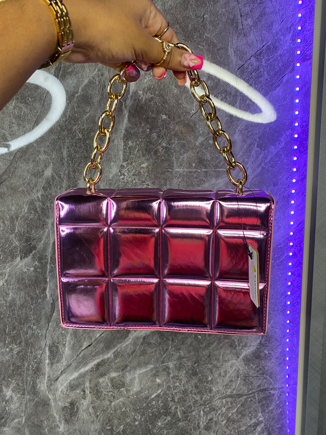 Mirror metallic chain handle bag